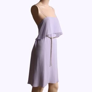 JOSEPH Vintage Lavender Silk Ruffle Overlay Knee Length Dress